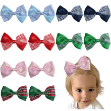 12 lazos para el cabello de cuadros azules de 3.5 pulgadas para niñas pequeñas, pinzas de satén para uso diario y peinados de fiesta para niños.