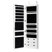 Armadietto per gioielli con LED Armadietto per gioielli da parete/porta con serratura, specchio e 6 cassetti bianchi