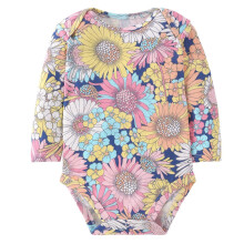 Body pour tout-petit à imprimé floral de dessin animé, manches longues et col rond