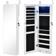 Armadietto per gioielli con specchio, con serratura, montato su parete/porta, 36 x 10 x 108 cm, bianco