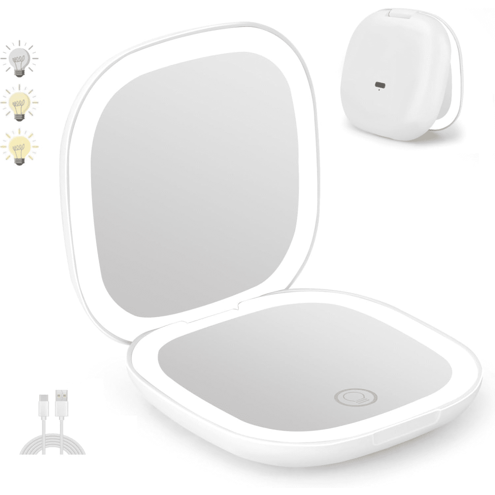 Compact Lighted Makeup Mirror 1X/10X Dual-Sided Dimmable