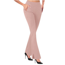 Pantaloni da donna a zampa d'elefante a vita alta elasticizzati, con elastico in vita, ideali per il tempo libero e l'ufficio, in maglia morbida ed