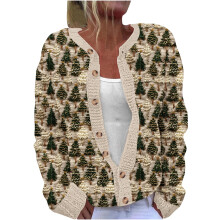Cardigan natalizio da donna in jacquard, maglione boho ricamato, maglia acrilica, aperto sul davanti, vestibilità ampia, taglie forti S-5XL, motivo