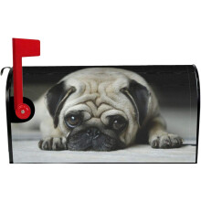 Pug Dog Mailbox Cover, Waterproof Magnetic Post Box Wrap, 25.5" x 21", Compatible with Standard Mailboxes