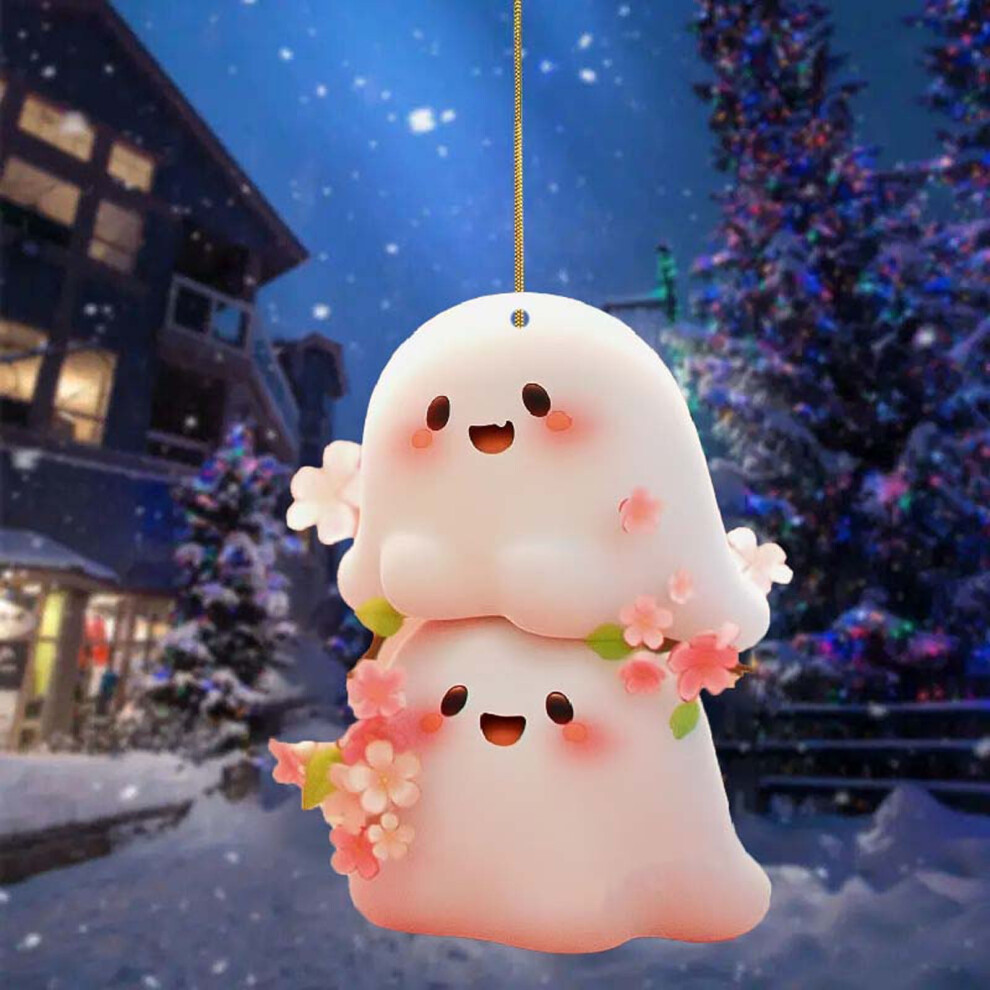 Cute Halloween Ghost Crochet Car Ornament For Rearview Mirror Â Ghost On Swing Interior Decor, Compatible With All Cars 9450273771366