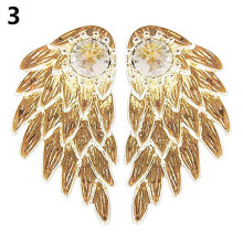 Women's Angel Wing Stud Earrings Rhinestone Gold Alloy 1