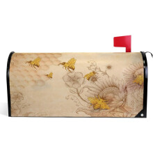 Vintage Sunflower & Honey Bee Mailbox Cover, Magnetic Retro Wrap for Standard 18" x 21" Box – Garden Decor