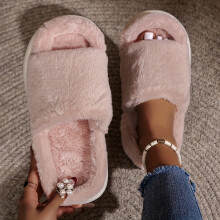 [Comfortabele harige pantoffels] Comfortabele, pluizige harige huisslippers - Pantoffels met open teenband en plateauzool - Warme, knusse huisslippers