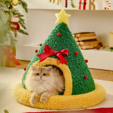 Julkattbädd Vintervarm kattbädd Djupsömn Halvsluten varm bädd Söt julgransstyling