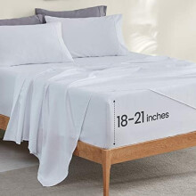 Extra Deep Pocket Twin Sheets Set for Kids 3 Piece - Super Soft Brushed Microfiber Bedding Sheets Set Fits Deep Mattress Upto 21 inches (White, Twin)