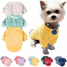 3-pack mjuka varma hundtröjor för små hundar, XXS-XXL vinterjackor för husdjur, kompatibel med små raser (beige/ljusgrön/gul)