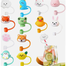 Lot de 12 protège-pailles en silicone mignons en forme de nuage et d'animal (grenouille/dinosaure), embouts réutilisables anti-poussière pour