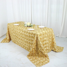 BalsaCircle Satin 90" x 132" rechthoekig tafelkleed met rozet en bloemenmotief in champagnekleur