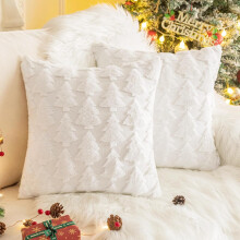 2 federe per cuscini con albero di Natale 20x20", in pelliccia sintetica, con decorazioni natalizie ricamate per soggiorno/camera da letto - Bianco