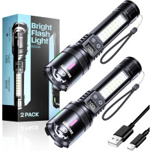 LED Rechargeable Flashlights 10000LM 2-Pack, USB-C, White/Red Light, 12H Runtime, Compact Handheld – Compatible with Outdoor Activities