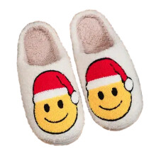 Dames pantoffels met kerstmanprint, retro pluche (maat 7-7,5, kerstmanprint)