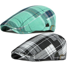 Gorra de estilo Newsboy a cuadros para hombre, ajustable, plana, paquete de 2