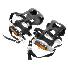 Bike Pedals with Nylon Straps 1 Pair for Exercise Bikes and Road Bikes