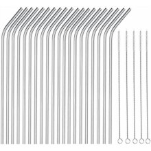 25 Piece Set Stainless Steel Straws Long 8.5 Inch Drinking Metal Straws Reusable Drinking Straws for 20 OZ (20 Bent|5 Brushes)