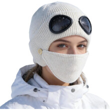 3-in-1 Unisex Knitted Goggles Beanie - Ski Mask with Built-in Goggles, Windproof Outdoor Hat with Detachable Face Mask
