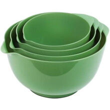 4 Quart Large Plastic Mixing Bowls, Microwave Safe Mixing Bowl Set with Pour Spout, Nesting Bowls for Space Saving Storage(Grass Green)