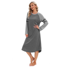 Newway Gonna lunga Pigiama da donna Colori contrastanti Camicia da notte patchwork Camicia da notte da donna Maniche lunghe Tempo libero