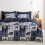 Rustic Duvet Cover Set Blue Beige Queen 3-Piece 1