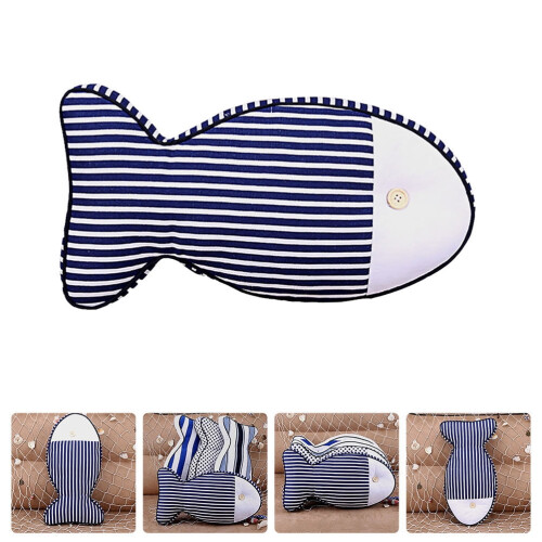 Creative Throw Pillow Fish Shaped Blue PP Cotton Car Use 1Pack 17.3x9.1in
