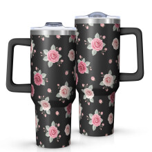 Gobelet isotherme Pioneer Flower de 1,2 L (40 oz) à motif floral, avec poignée, couvercle étanche sans BPA et pailles, double paroi sous vide,