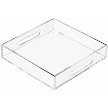 Klar akryl serveringsbakke med håndtag 30x30x6 cm