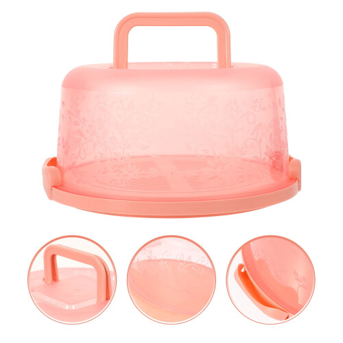 YEAHIBABY Porta-bolo de plástico rosa com tampa e alça para uso doméstico, fácil de limpar e reutilizável, 30 cm (12 polegadas)