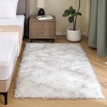 White and Grey Faux Sheepskin Area Rug 3x4 ft