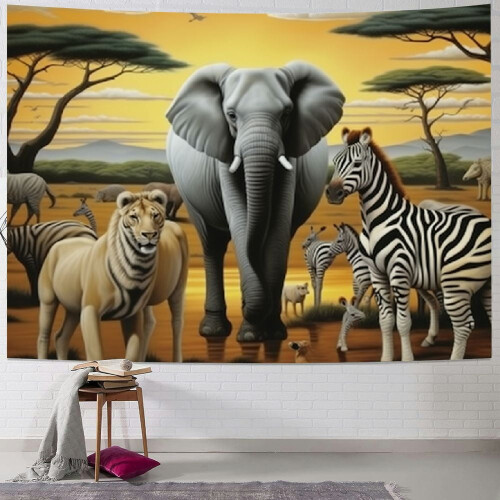 Tapeçaria com animais da África tropical, 50x40 polegadas