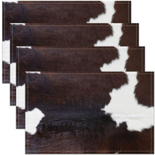 4er-Set Platzsets aus Kuhfell, 30 x 45 cm, rustikaler Western-Stil, weiß & dunkelbraun, für Esstischdekoration – kompatibel mit Standard-Tischsets
