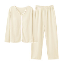 Damen-Pyjama-Set, lässiges Langarm-Oberteil mit langer Hose, 2-teiliges Homewear-Pyjama-Set, Beige, XXXL