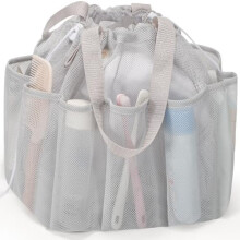 Panier de douche portable en filet avec cordon de serrage, indispensable pour les étudiants, sac de douche gris pour le camping, la natation, la