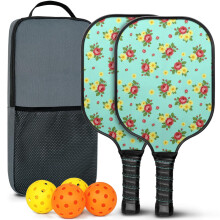 Floral Fiberglass Pickleball Paddles Set w/ 2 Balls & Bag – Compatible with Indoor/Outdoor Play