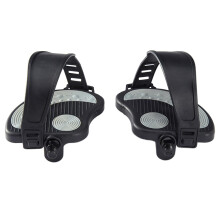 Stationary Pedals for Bikes, Recumbents, Exercise Bikes with Adjustable Straps, Black, 1 Pair - Short 9/16 spindle Short 14mm spindle