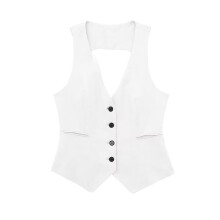 Chaleco casual de lino para mujer, chaleco sin mangas con cuello en V, top de un solo botón.