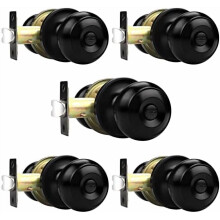 Schwarze Türknöpfe, Sichtschutz-Türknöpfe für Bad und Schlafzimmer, Innentürknöpfe mit Drehknopf und Verriegelung, 5er-Pack