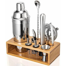 10-Piece Cocktail Shaker Set with Bamboo Stand, Martini Shaker, Muddler, Jigger & More – Compatible with Home & Pro Bars