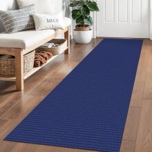 Tapis de couloir tressé 60 x 180 cm, tapis en coton lavable avec envers en caoutchouc, idéal pour les couloirs, la cuisine et la chambre – Bleu