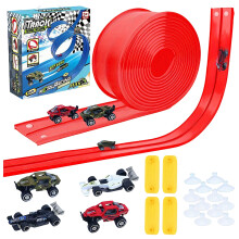 YOCBZ 13ft Flexible Slot Car Race Track Set for Kids 3+, Dual Racing Game with 2 High-Speed 1/64 Cars, 12 Suction Cups, 4 Alloy Cars – Birthday Gift