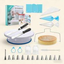 80-Pc Cake Decorating Kit with Turntable, 50 Disposable + 4 Reusable Piping Bags, 13 Tips, Leveler, Spatulas, Scrapers – Compatible with Standard