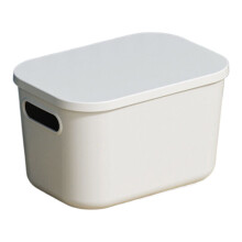 Bacs de rangement en plastique avec couvercle, panier de rangement empilable avec poignée pour étagères, bureau, salle de jeux, blanc