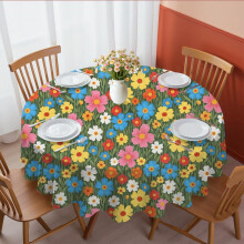 Pioneer Flower Floral Print Pattern Round Tablecloth 60 X 60 Inch, Wrinkle Resistant Wipeable Table Cloth for Kitchen Dining Picnic Patio Party