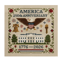 250th Anniv Cross Kit: Flag, Eagle, Liberty Bell, Drum (1776–2026) Patriotic Needlepoint Sampler for Home & Gift