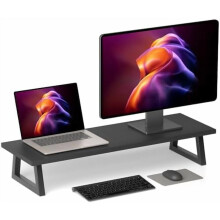 31.5" Dual Monitor Riser Stand for 2 Monitors – Wood & Steel, Wide Black Desktop Riser, Compatible with Most Monitors