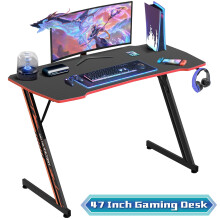 Gaming-Schreibtisch Z-förmig, Carbonfaser, 47 Zoll, Rot