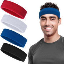 4Pcs Cotton Sweatbands Set for Men & Women – Moisture-Wicking Terry Cloth Headbands for Tennis, Basketball, Football, Gymnastics, Working Out